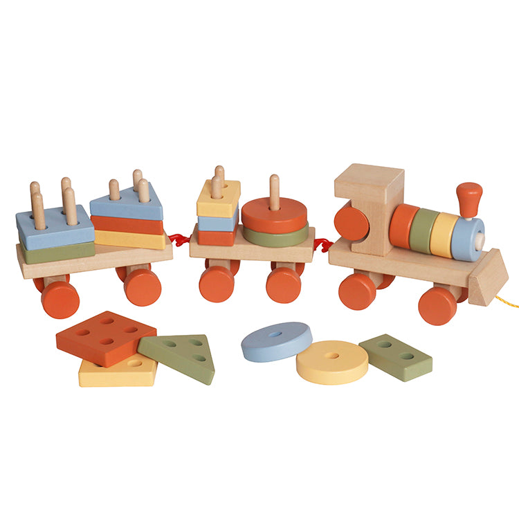 Wholesale Kids Wooden Stacking Pull Train Toy, Shape Sorter Educational Toy, OEM Available