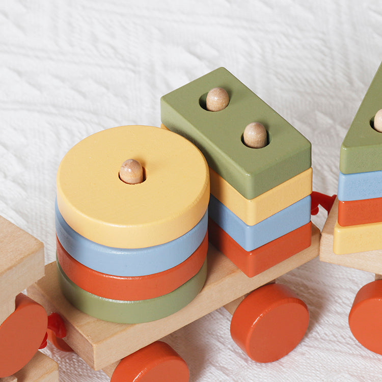 Wholesale Kids Wooden Stacking Pull Train Toy, Shape Sorter Educational Toy, OEM Available