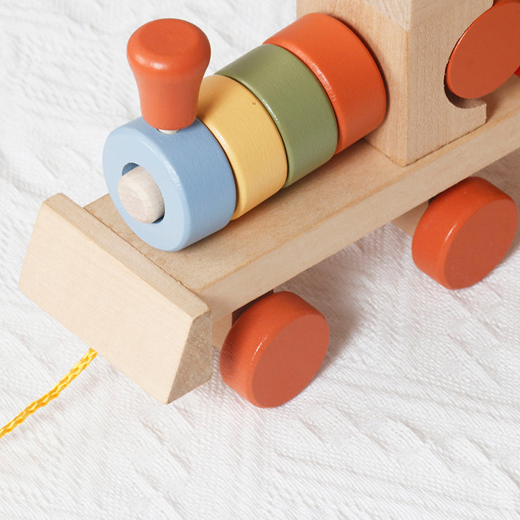 Wholesale Kids Wooden Stacking Pull Train Toy, Shape Sorter Educational Toy, OEM Available