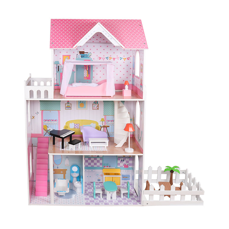 Girls Wooden 3-Story Dollhouse Playset