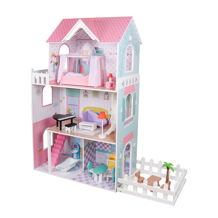 Girls Wooden 3-Story Dollhouse Playset