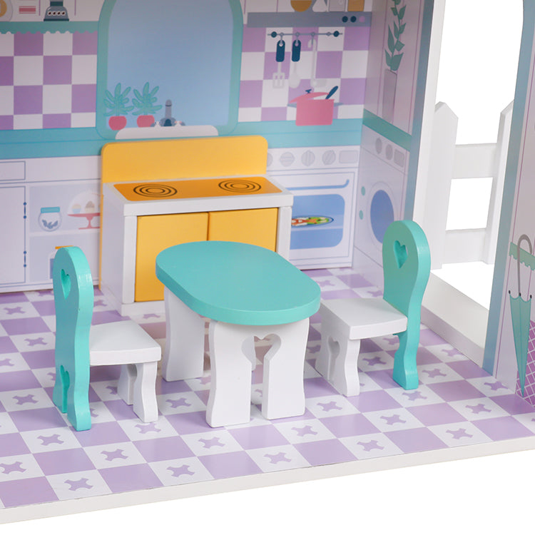 Girls Wooden 3-Story Dollhouse Playset