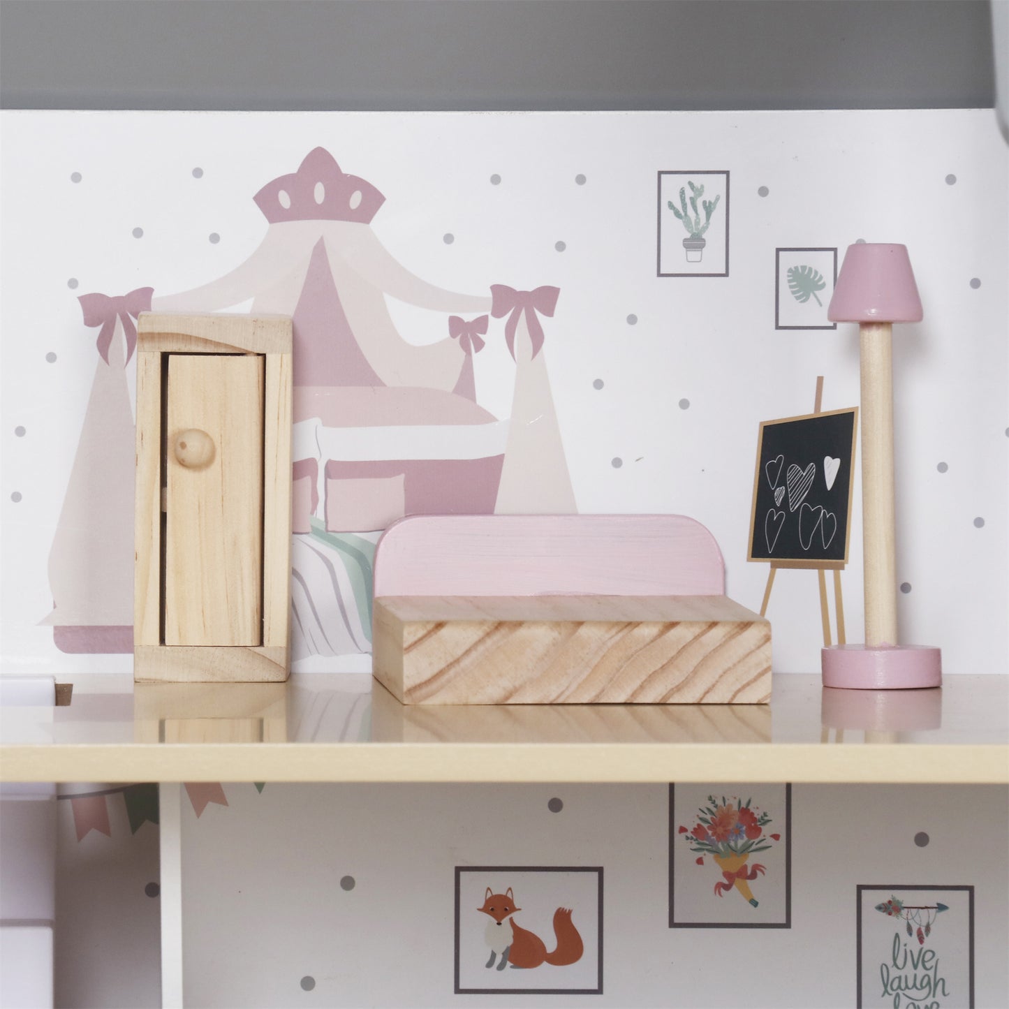 Wooden Dream Playhouse for Girls with Balcony,Doll House for Kids with Furniture