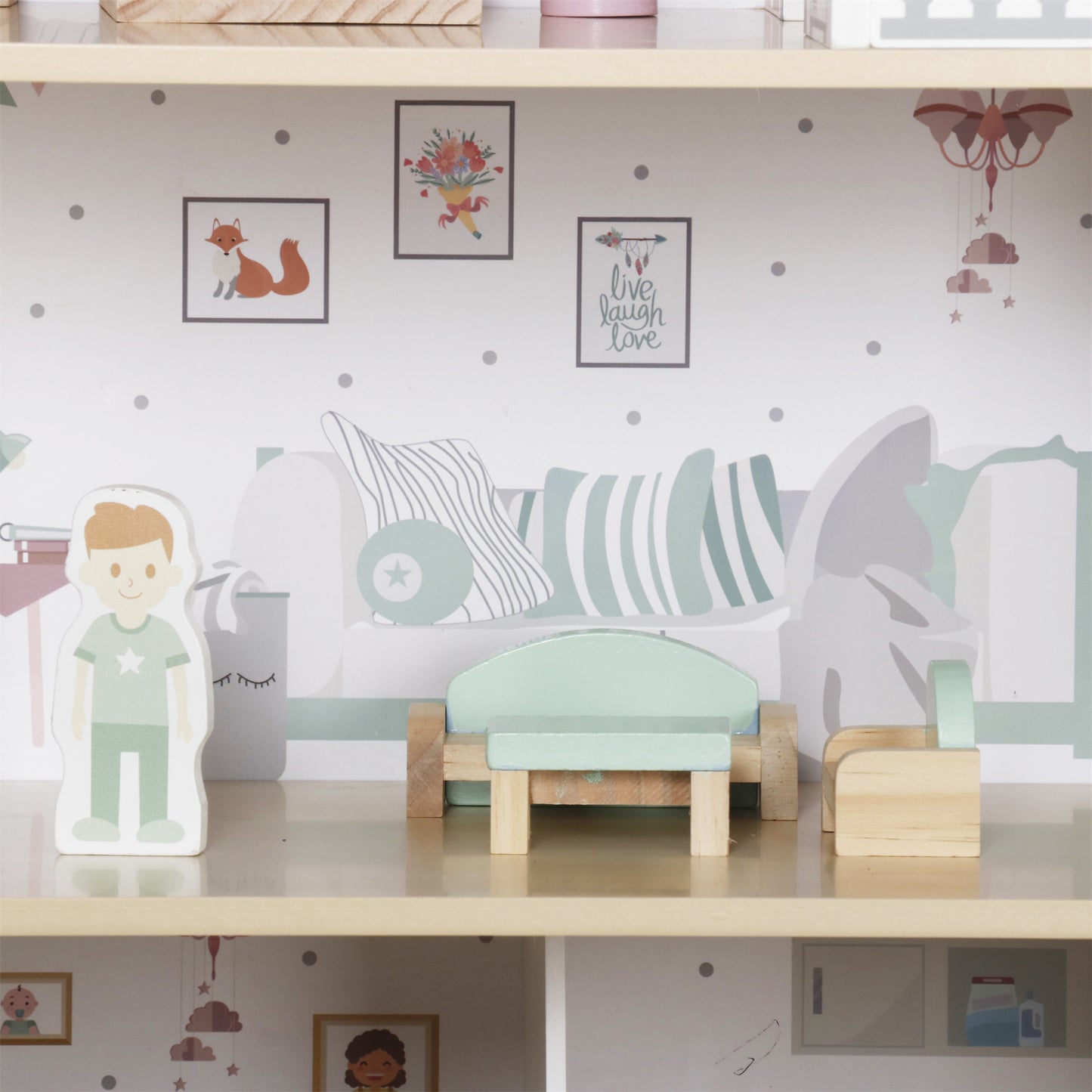 Wooden Dream Playhouse for Girls with Balcony,Doll House for Kids with Furniture