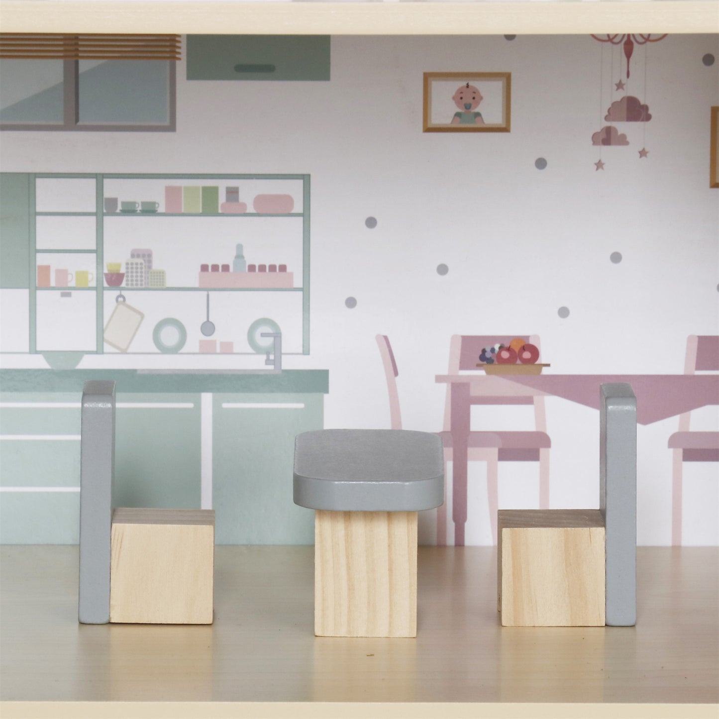 Wooden Dream Playhouse for Girls with Balcony,Doll House for Kids with Furniture
