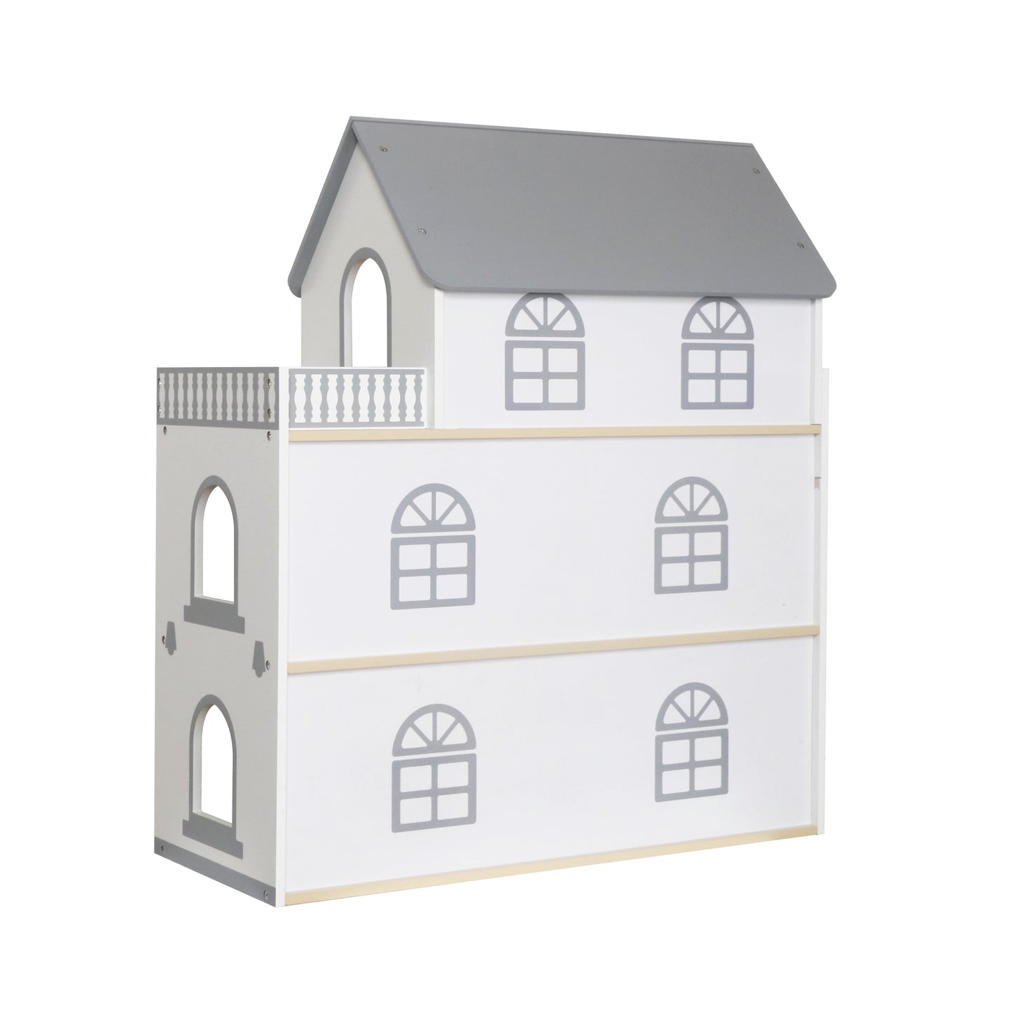 Wooden Dream Playhouse for Girls with Balcony,Doll House for Kids with Furniture
