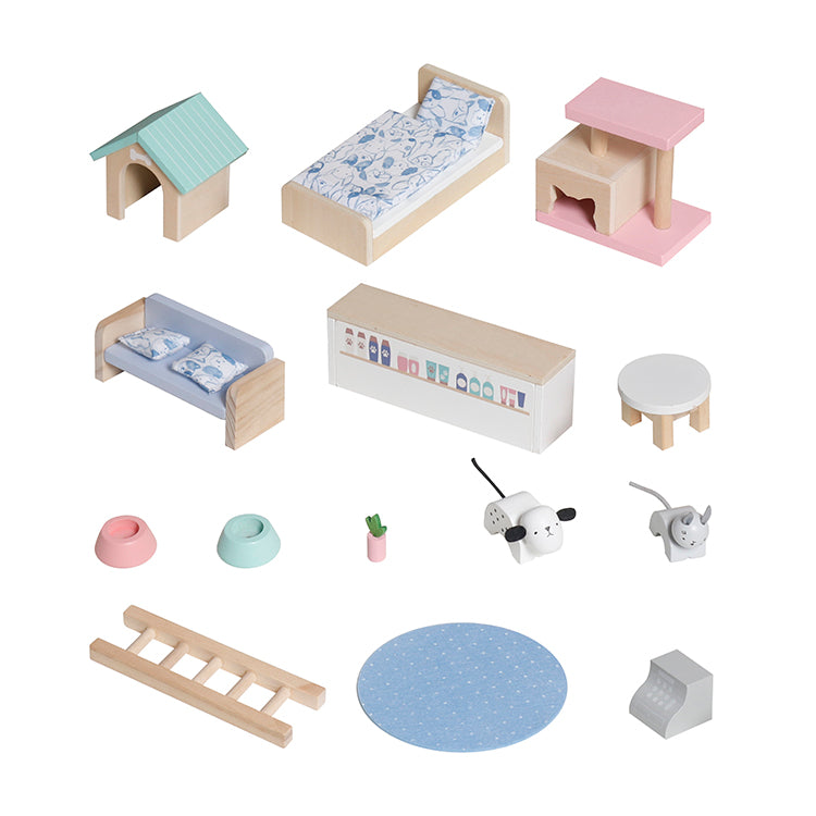 Wholesale Kids Wooden Pet House Play Set in Carry Case, Pretend Play Dollhouse, OEM Available