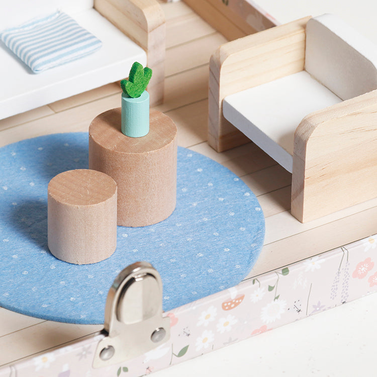 Wholesale Kids Wooden Dollhouse in Carry Case, Portable Pretend Play Doll House, OEM Available