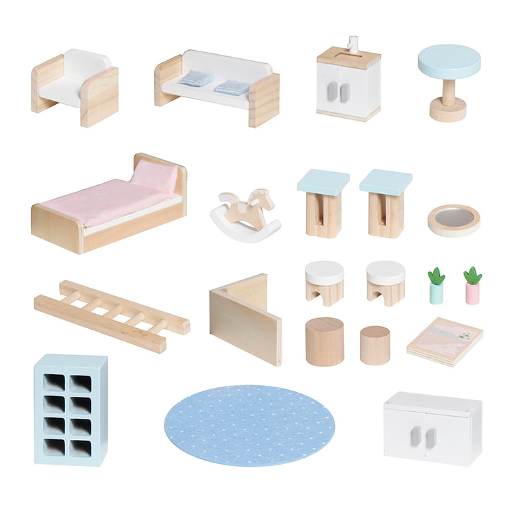 Wholesale Kids Wooden Dollhouse in Carry Case, Portable Pretend Play Doll House, OEM Available