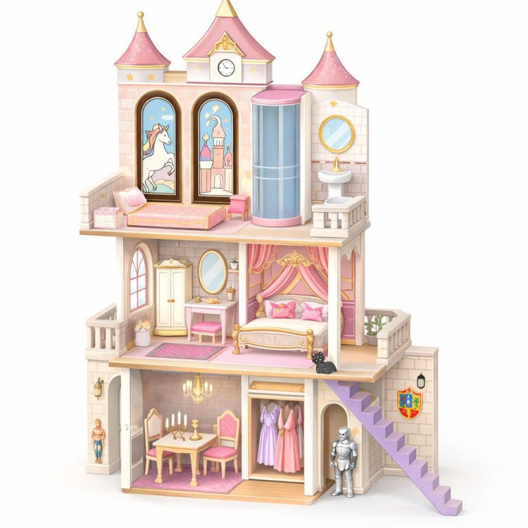 Pink Princess Castle Wooden Dollhouse for Girls