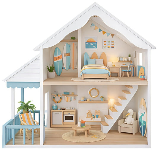 Coastal Style Wooden Doll House Toy