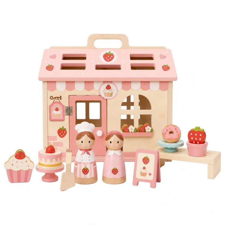 Wooden Bakery Playset for Kids – Strawberry Cake Shop Pretend Play Set