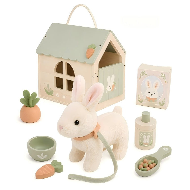Kids Pony Stable Playset – Wooden Horse Stable with Plush Pony & Grooming Accessories