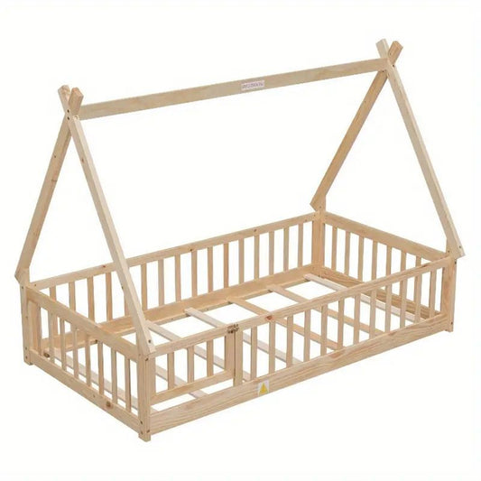Montessori Wooden Floor Bed with Tent Frame