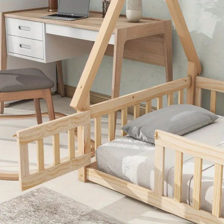 Montessori Wooden Floor Bed with Tent Frame
