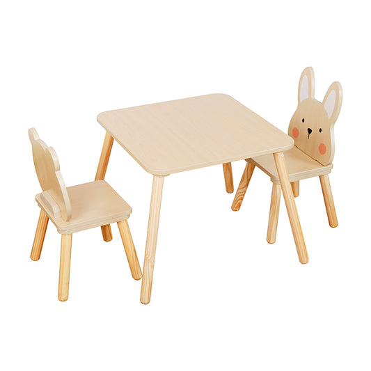 Wooden Kids Table & Chair Set with Bunny Design