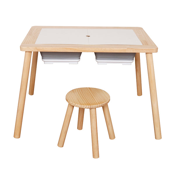 Montessori Wooden Kids Activity Table with Stool & Storage Bins
