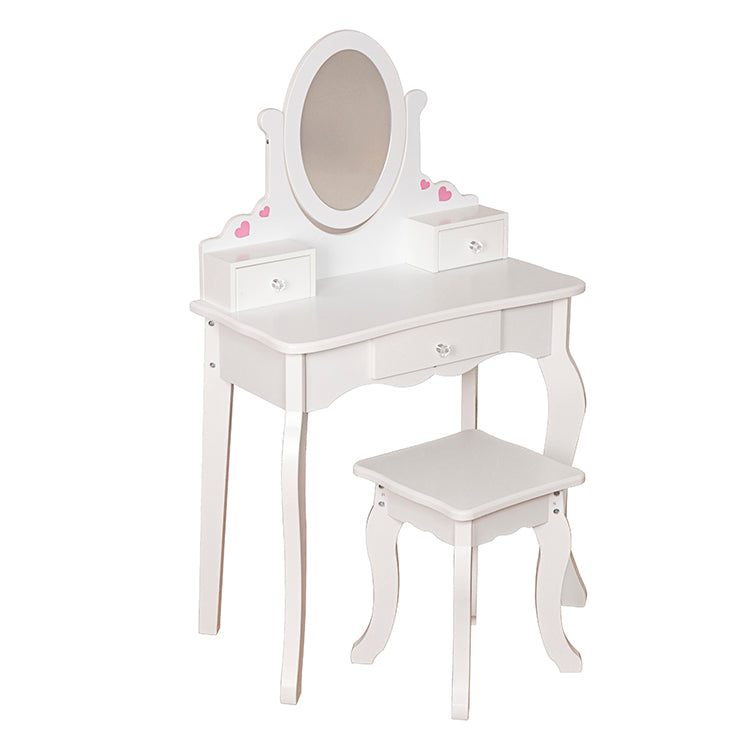 Wholesale Kids White Wooden Vanity Table & Stool Set, OEM Available