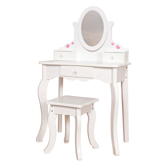 Wholesale Kids White Wooden Vanity Table & Stool Set, OEM Available