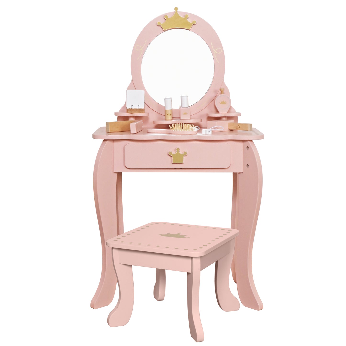 Custom Wooden Kids Dressing Table Manufacturer – Pink Vanity Set Toy with Mirror