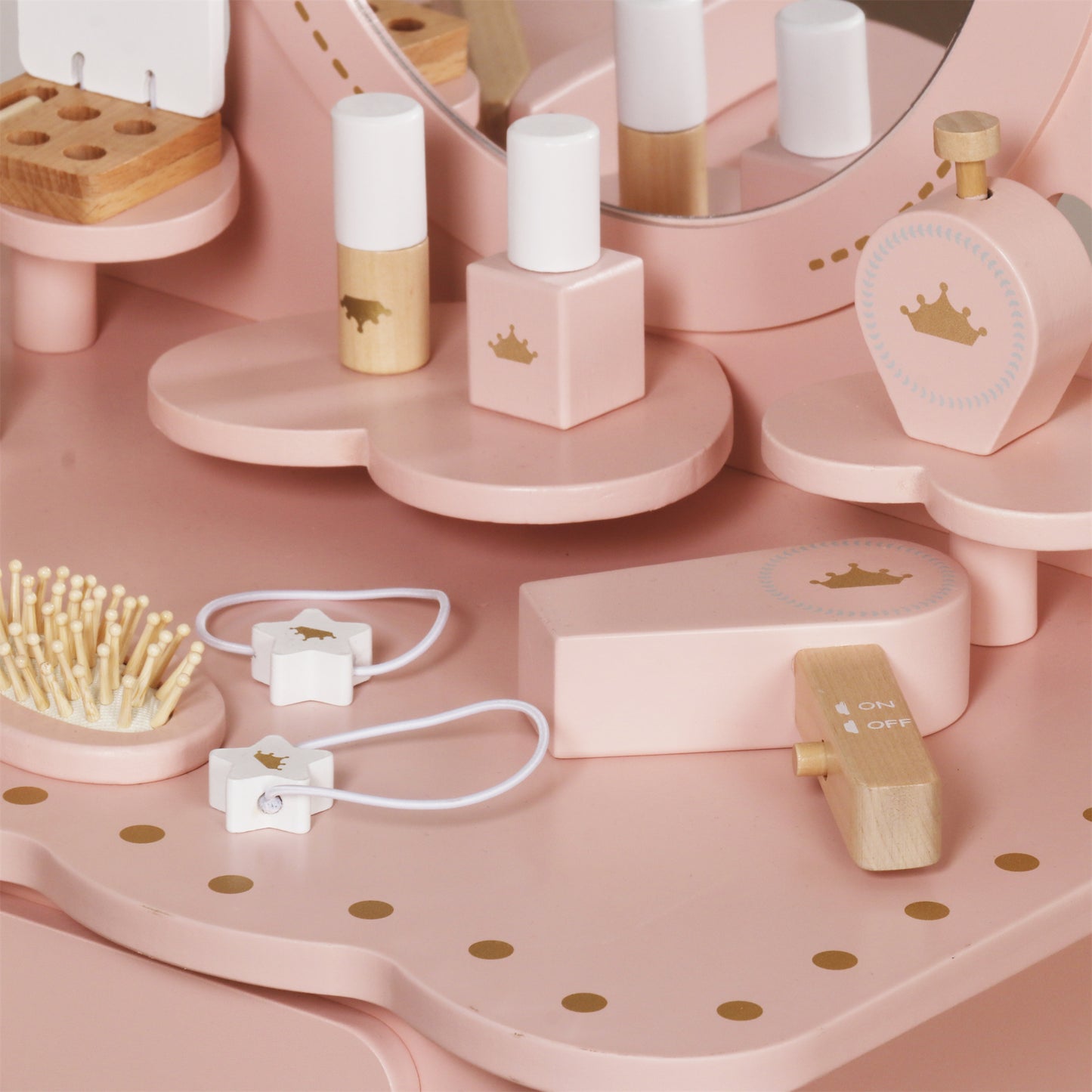 Custom Wooden Kids Dressing Table Manufacturer – Pink Vanity Set Toy with Mirror