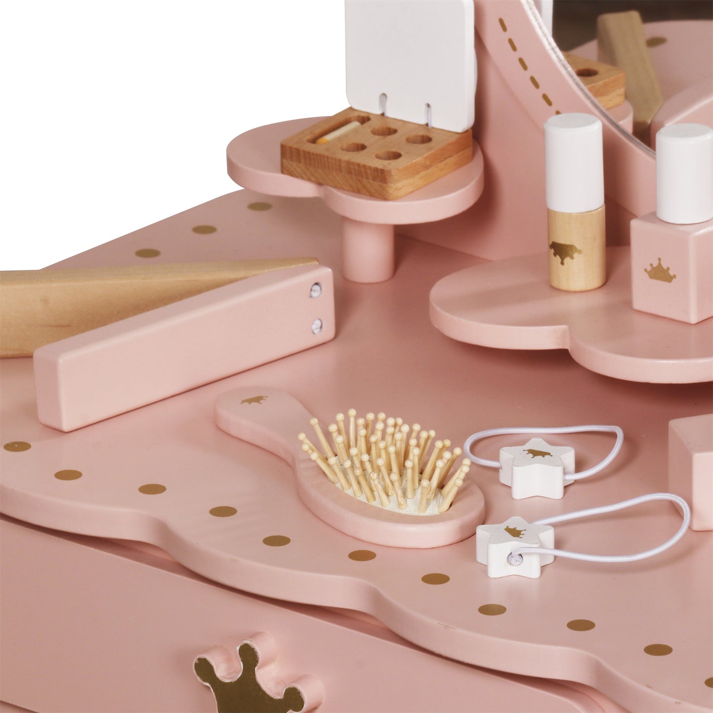 Custom Wooden Kids Dressing Table Manufacturer – Pink Vanity Set Toy with Mirror