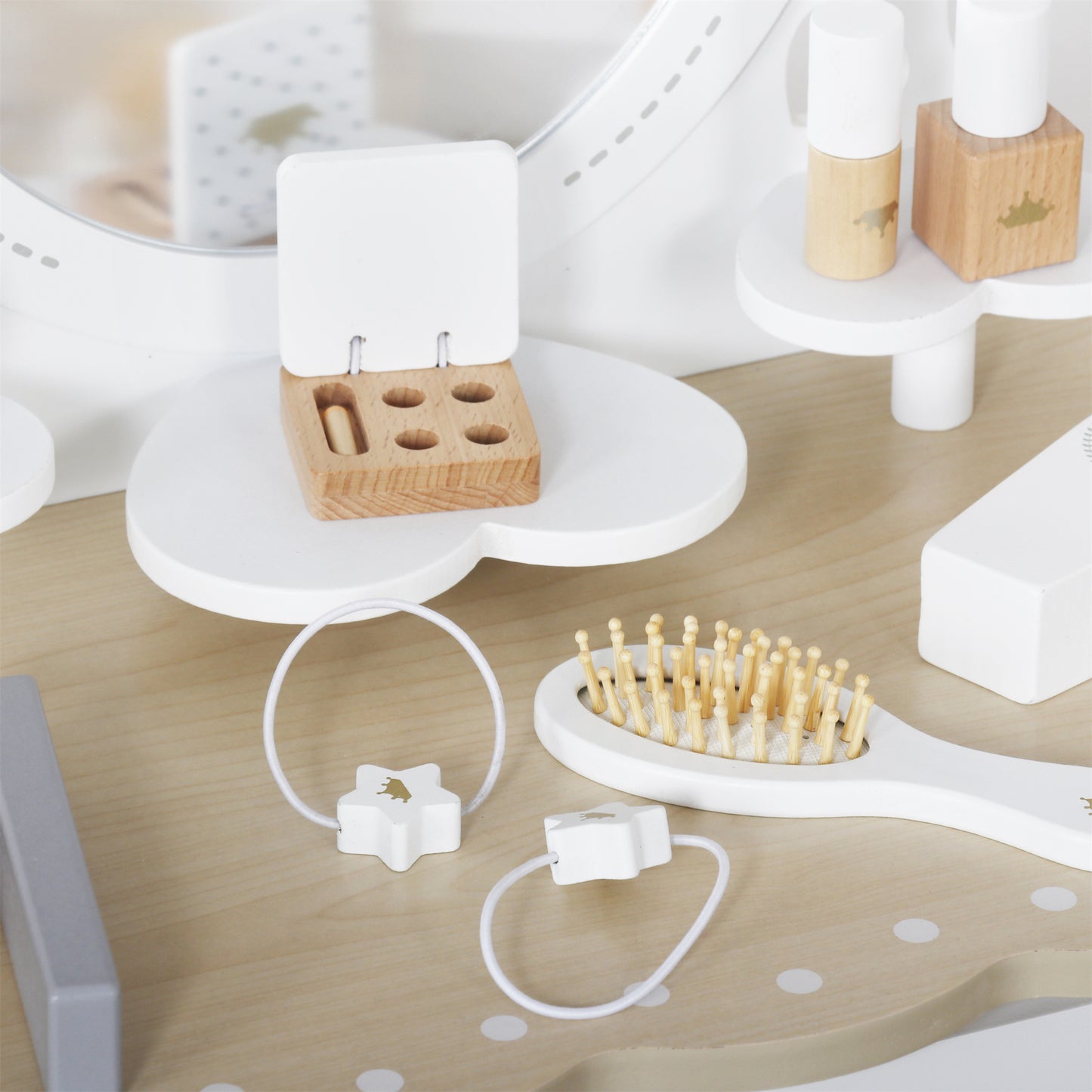 Custom Wooden Kids Dressing Table – Premium White Vanity Set with Crown Mirror