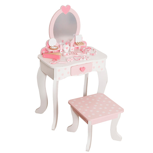 Wholesale Kids Wooden Vanity Table & Stool Set with Accessories, OEM Available