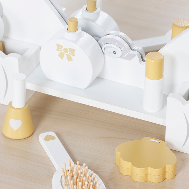 Montessori Kids Vanity Table with Mirror Lights & Stool | Princess Pretend Play Set