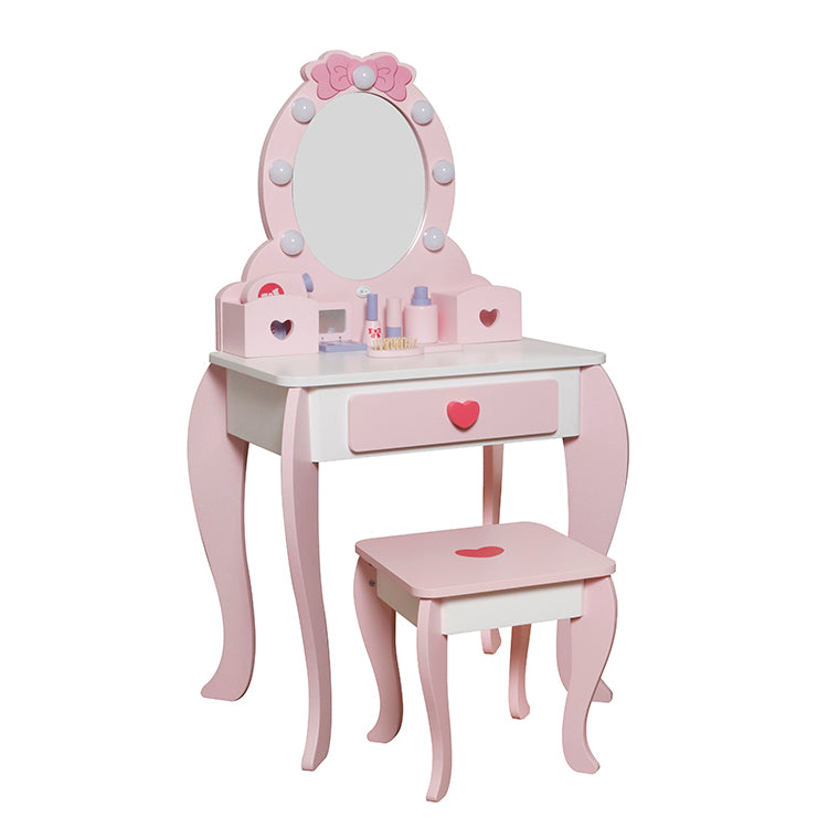 Wholesale Kids Wooden Vanity Table & Stool Set, Princess Dresser Toy, OEM Available