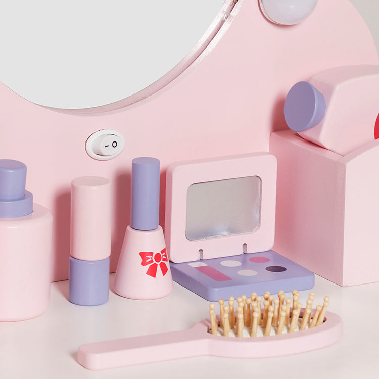 Wholesale Kids Wooden Vanity Table & Stool Set, Princess Dresser Toy, OEM Available