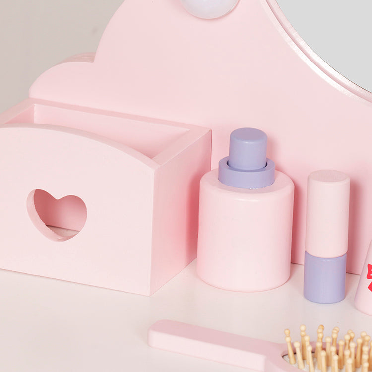 Wholesale Kids Wooden Vanity Table & Stool Set, Princess Dresser Toy, OEM Available