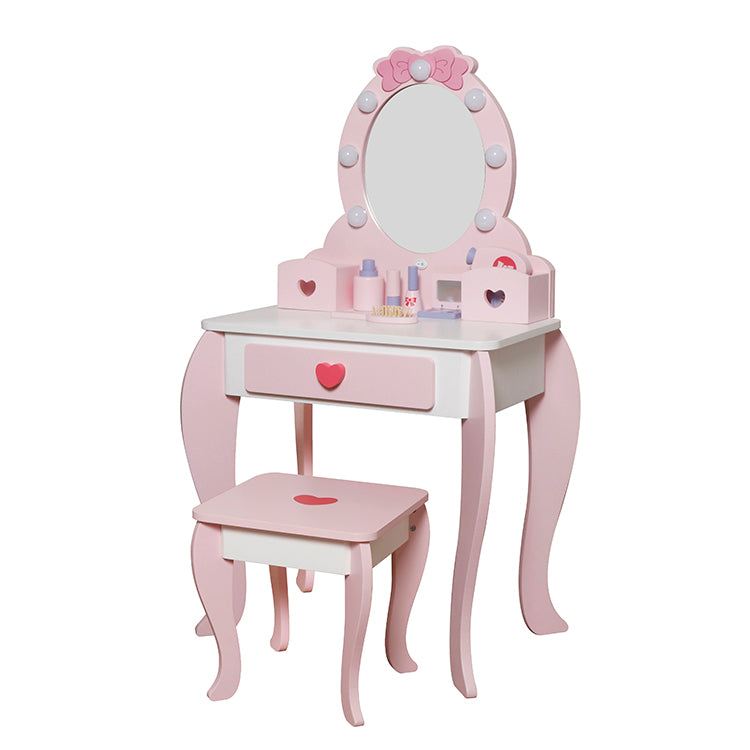 Wholesale Kids Wooden Vanity Table & Stool Set, Princess Dresser Toy, OEM Available