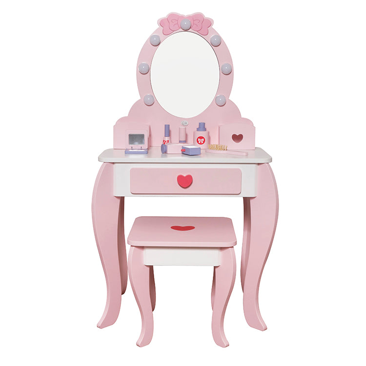 Wholesale Kids Wooden Vanity Table & Stool Set, Princess Dresser Toy, OEM Available