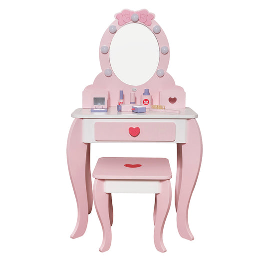 Wholesale Kids Wooden Vanity Table & Stool Set, Princess Dresser Toy, OEM Available