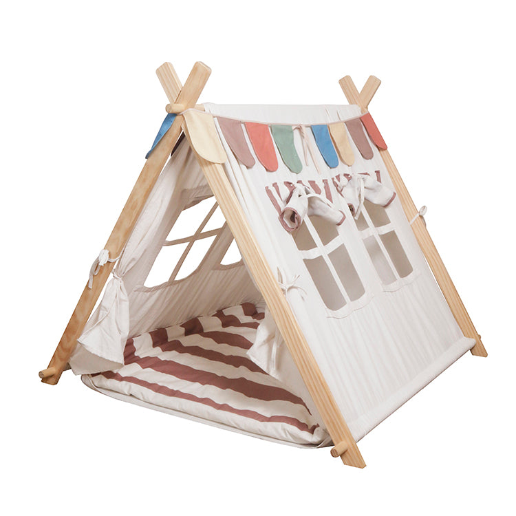 Wholesale Kids Wooden Play Tent with Cushion, Indoor Playhouse with Flag, OEM Available