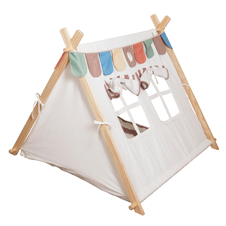 Wholesale Kids Wooden Play Tent with Cushion, Indoor Playhouse with Flag, OEM Available