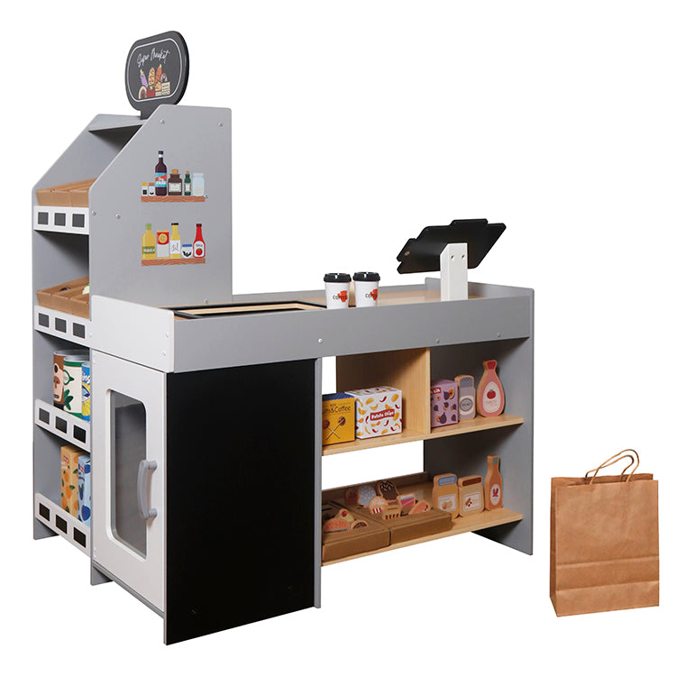 Wholesale Kids Wooden Grocery Store Playset, Pretend Play Supermarket Toy for Toddlers, OEM Available