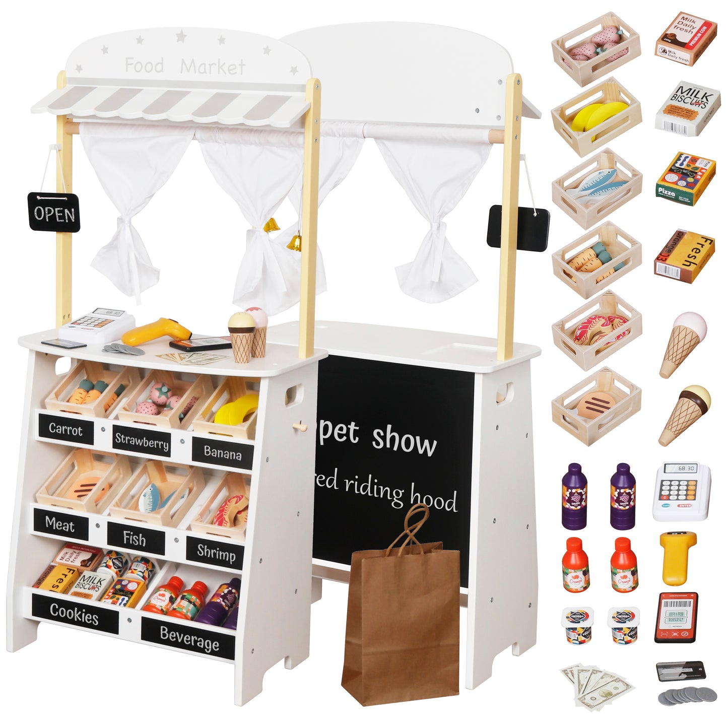 Custom Wooden Market Stand Manufacturer – Kids Shop & Puppet Show Play Set
