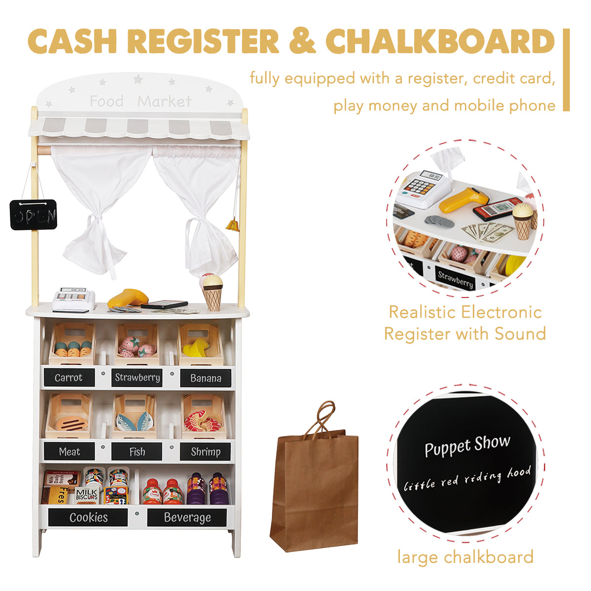 Custom Wooden Market Stand Manufacturer – Kids Shop & Puppet Show Play Set