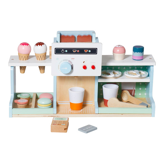 Wholesale Kids Wooden Coffee & Ice Cream Shop Playset, Pretend Play Toy, OEM Available
