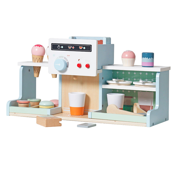 Wholesale Kids Wooden Coffee & Ice Cream Shop Playset, Pretend Play Toy, OEM Available
