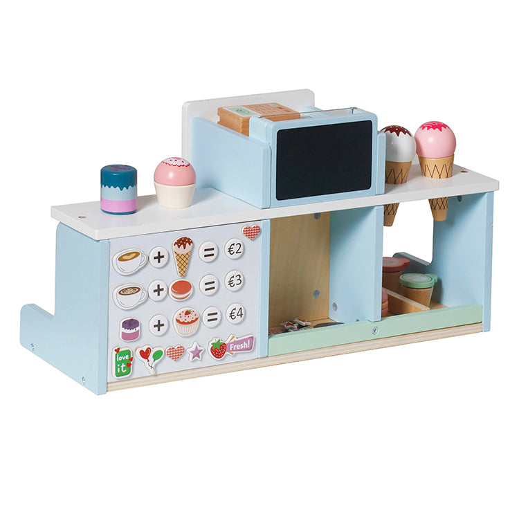 Wholesale Kids Wooden Coffee & Ice Cream Shop Playset, Pretend Play Toy, OEM Available