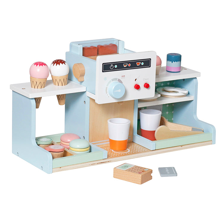 Wholesale Kids Wooden Coffee & Ice Cream Shop Playset, Pretend Play Toy, OEM Available