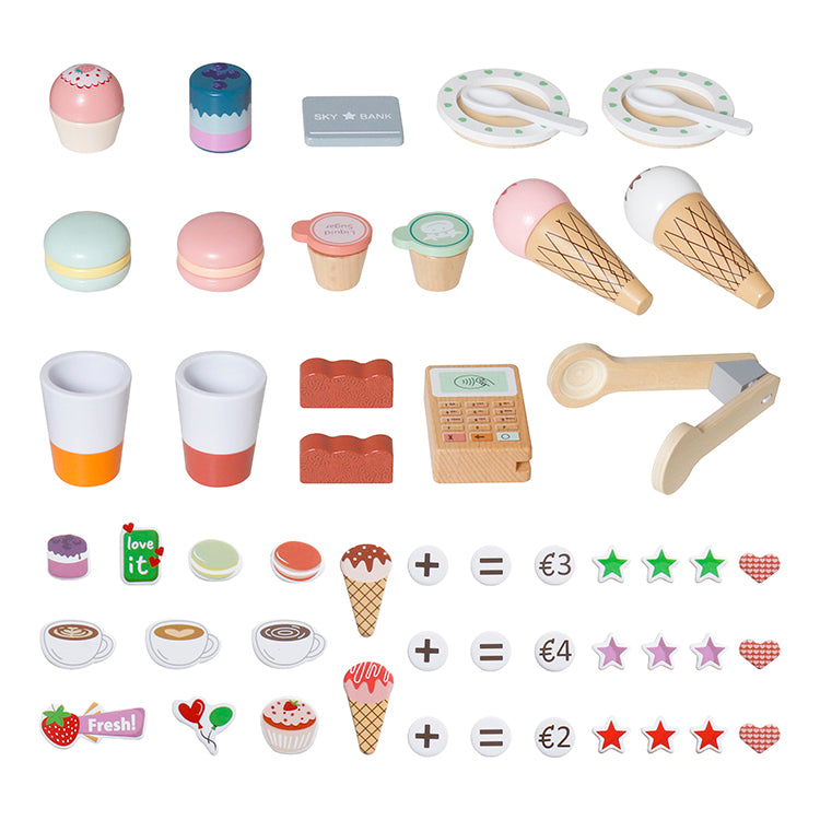 Wholesale Kids Wooden Coffee & Ice Cream Shop Playset, Pretend Play Toy, OEM Available