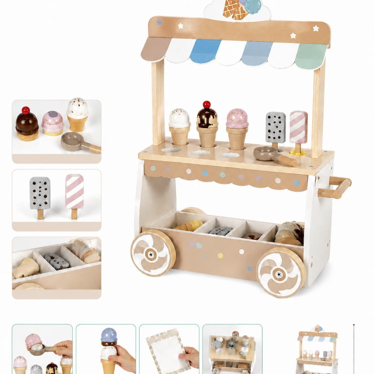 OEM Kids Wooden Ice Cream Cart Playset