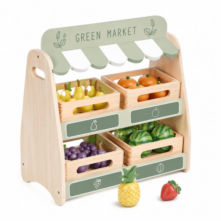 Wooden Fruit Shop Stand for Kids – Pretend Play Market & Grocery Store Toy