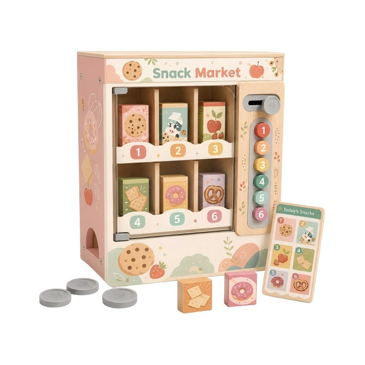 Kids Pretend Shop Market Toy Wooden Snack Vending Machine Toy Set