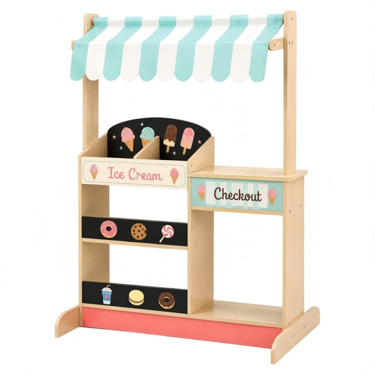 Wooden Ice Cream Shop for Kids – Pretend Play Dessert Stand with Checkout Counter