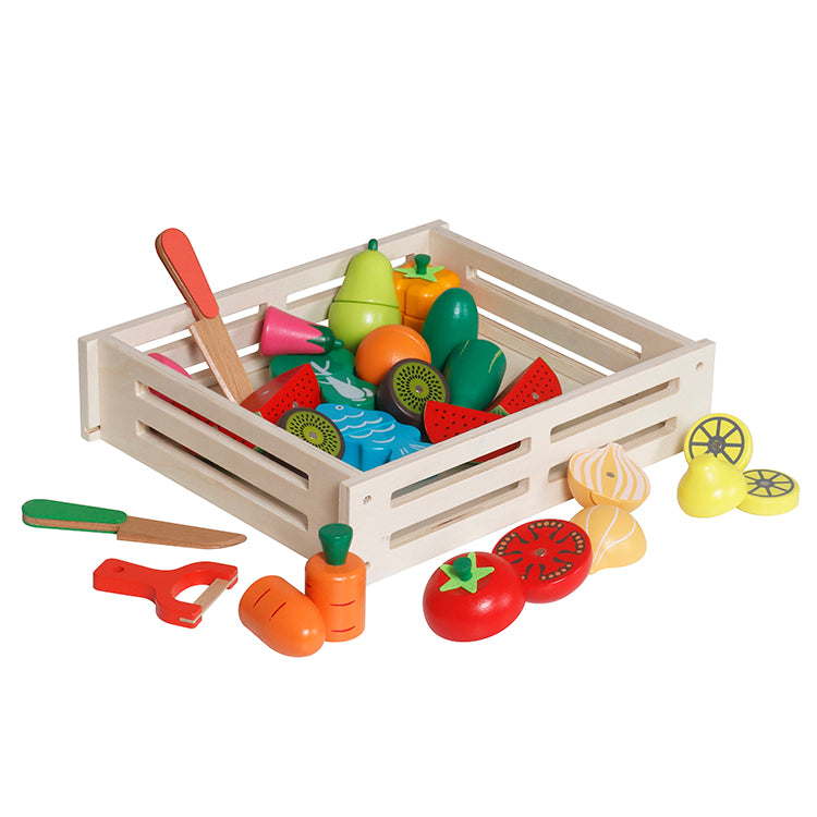 Wholesale Kids Wooden Cutting Fruit & Vegetable Playset, Pretend Play Food Toy, OEM Available